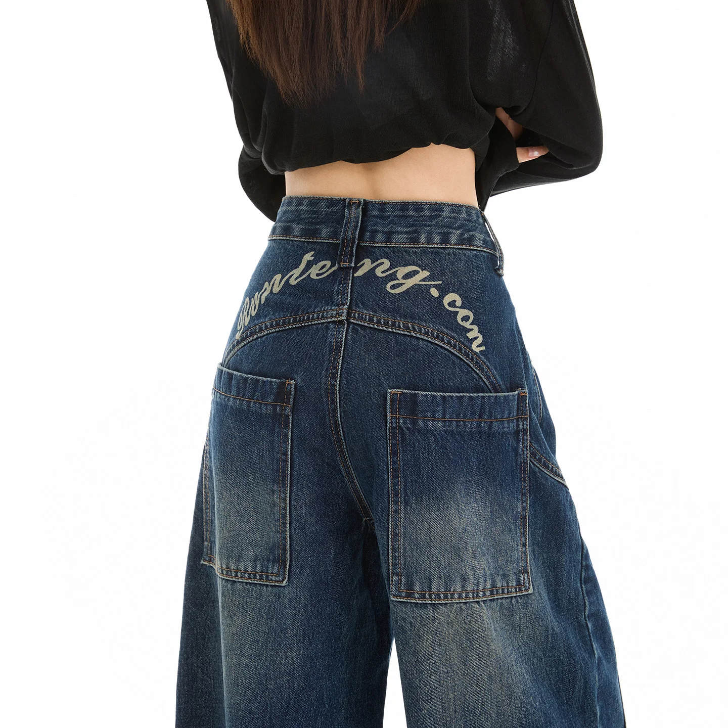 Retro Washed Wide Leg Jeans - High Waist American Style Denim Pants - Image 3