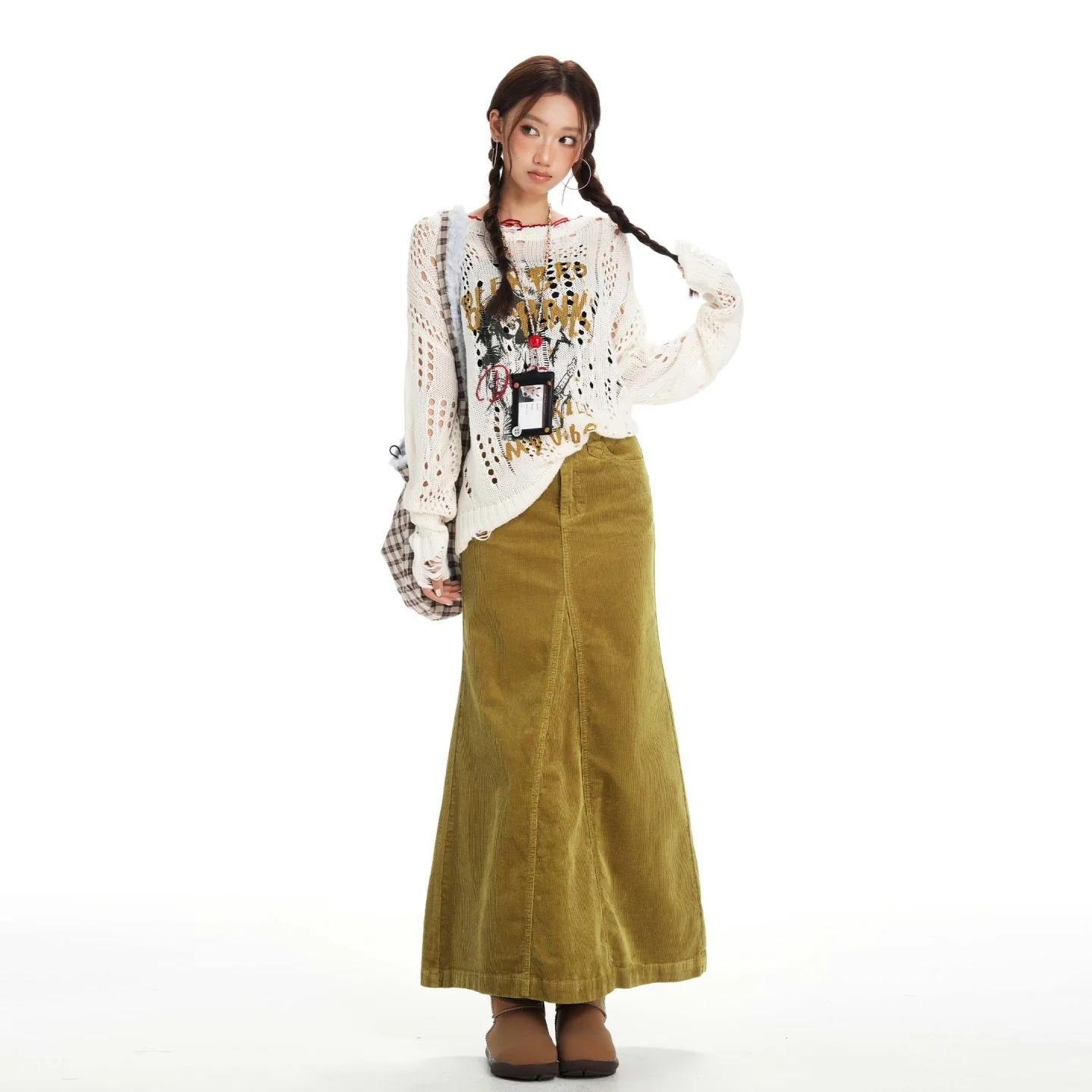Women's High Waist Corduroy Mermaid Maxi Skirt - Elegant Y2K Style - Image 3