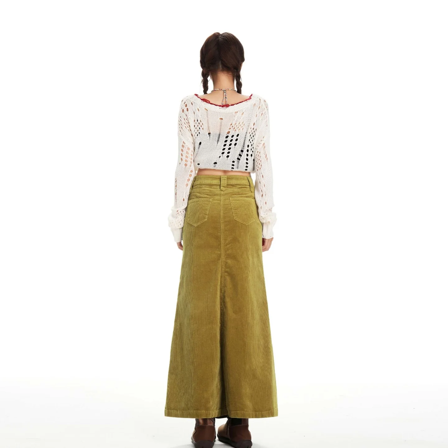 Women's High Waist Corduroy Mermaid Maxi Skirt - Elegant Y2K Style - Image 4