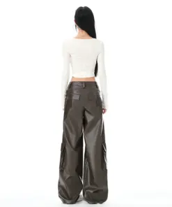 Alternative view of Coffee Straight-Leg Work Pants | Slim-Fit Functional Trousers
