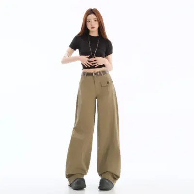 Latte Brown Curved-Leg Workwear Trousers