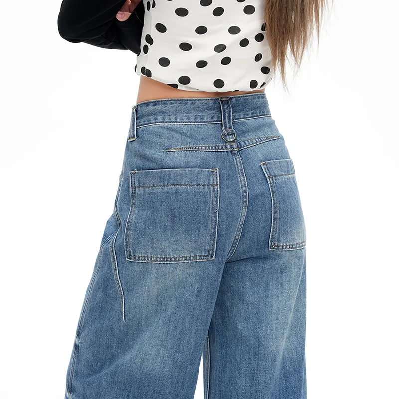 High Waist Wide Leg Jeans - Washed Denim Straight Leg Streetwear - Image 5