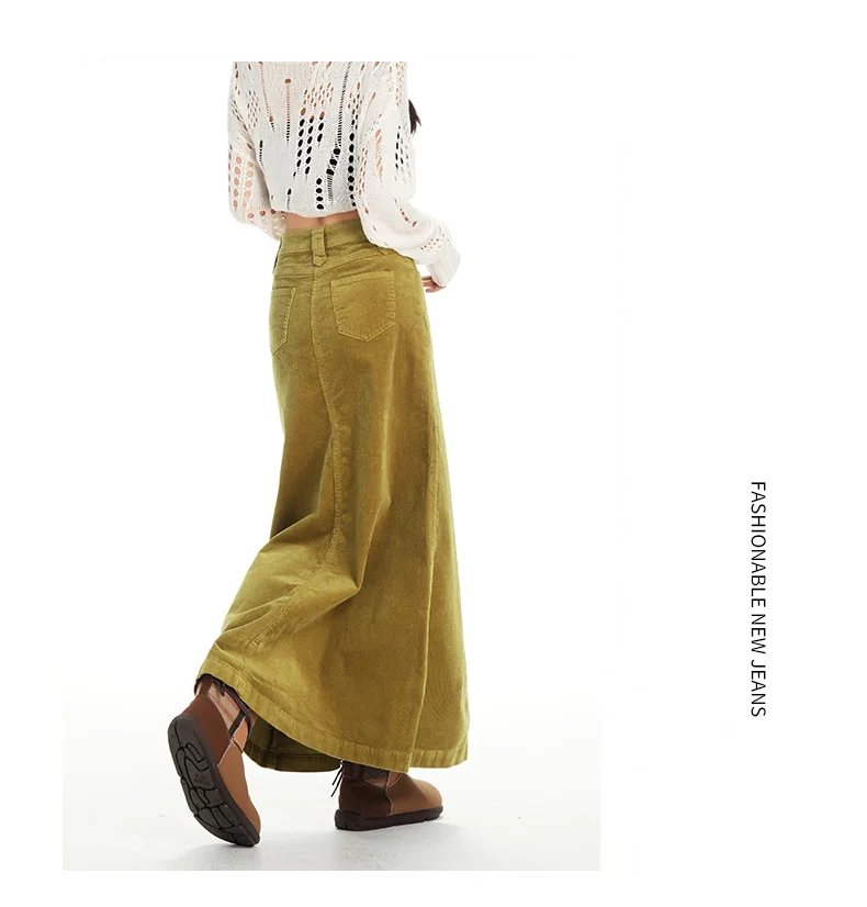 Women's High Waist Corduroy Mermaid Maxi Skirt - Elegant Y2K Style - Image 5