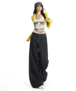 Alternative view of High Waist Straight Leg Denim Jeans with Paris Buckle Streetwear
