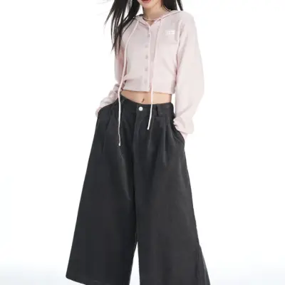 Alternative view of Women's High-Waisted Corduroy Wide-Leg Pants | Korean Style