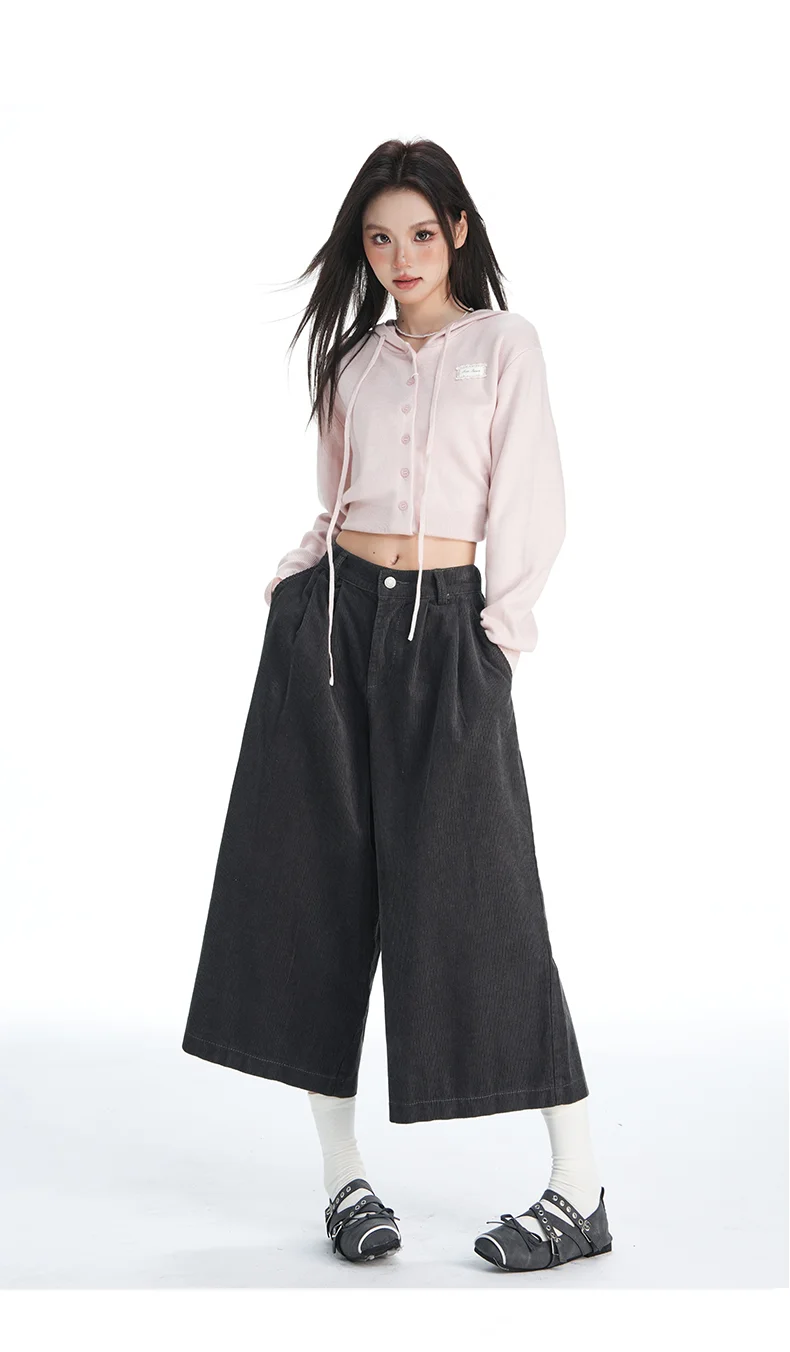 Women's High-Waisted Corduroy Wide-Leg Pants | Korean Style - Image 2