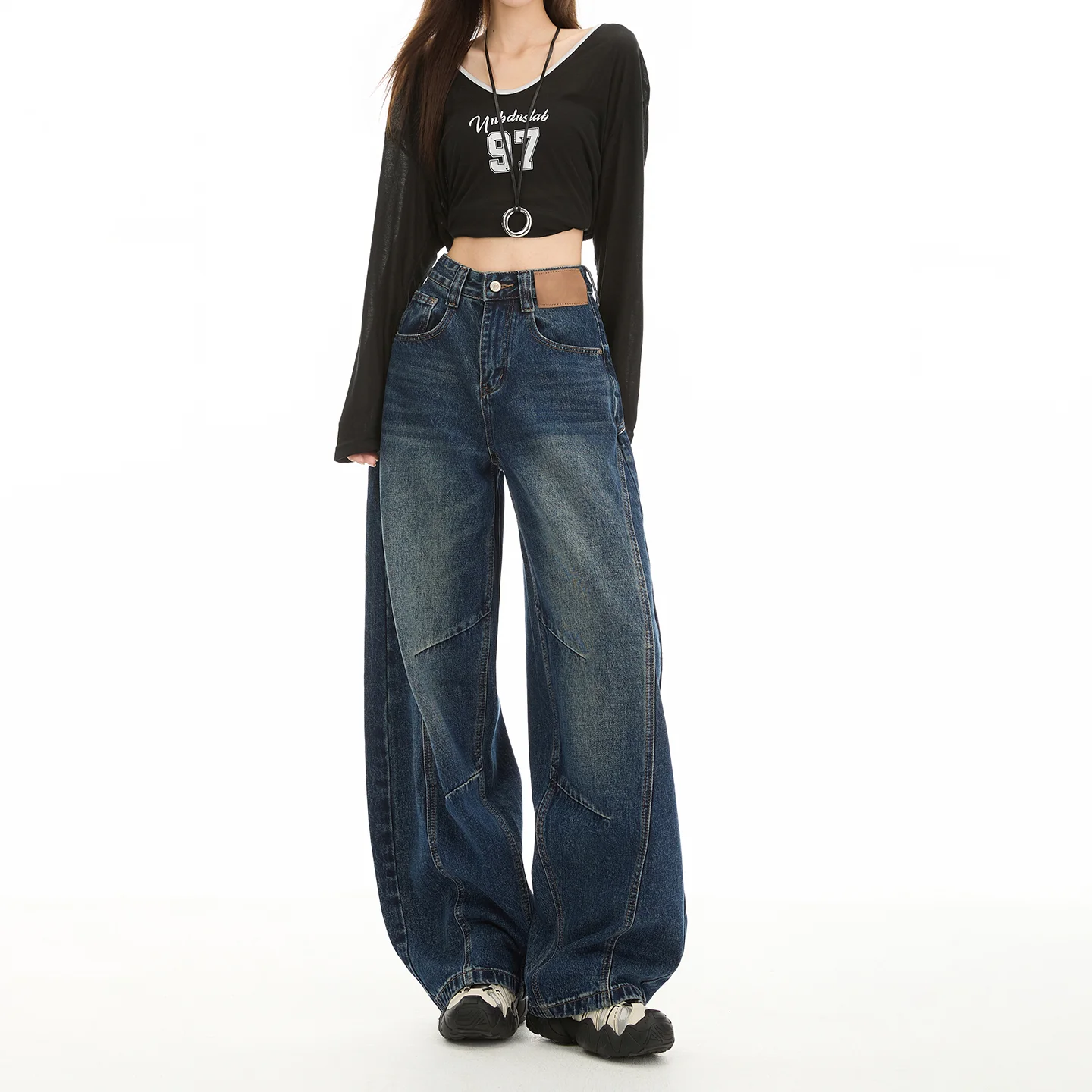 Retro Washed Wide Leg Jeans - High Waist American Style Denim Pants - Image 5