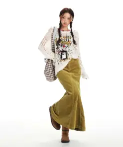 Alternative view of Women's High Waist Corduroy Mermaid Maxi Skirt - Elegant Y2K Style