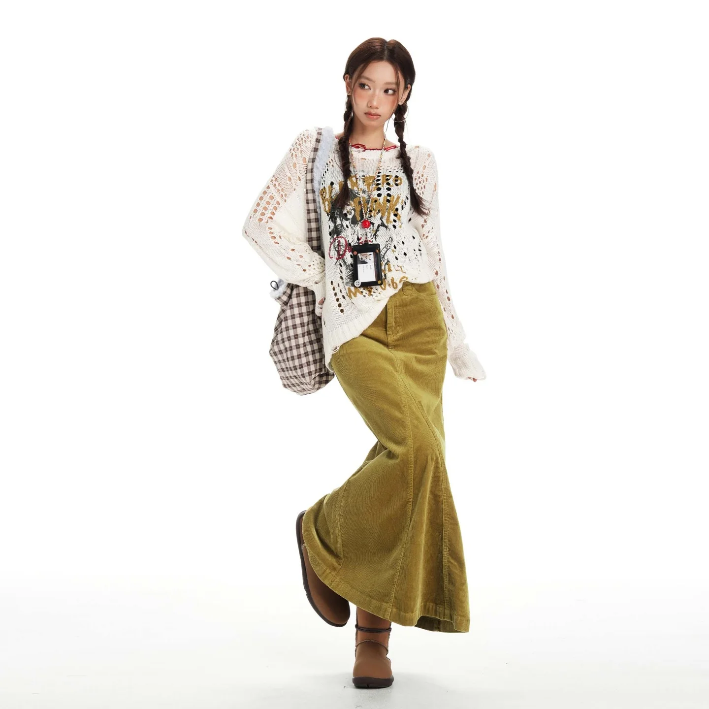 Women's High Waist Corduroy Mermaid Maxi Skirt - Elegant Y2K Style - Image 2