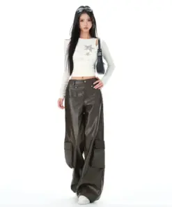 Coffee Straight-Leg Work Pants | Slim-Fit Functional Trousers