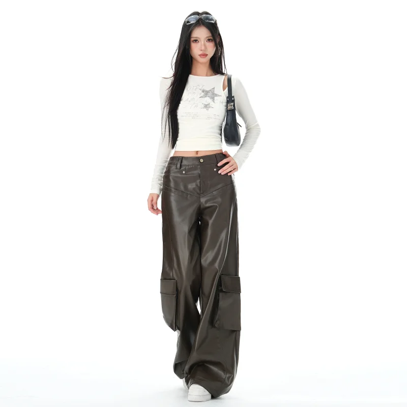 Coffee Straight-Leg Work Pants | Slim-Fit Functional Trousers