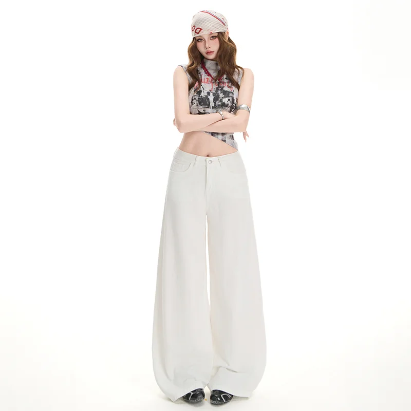 White High Waist Wide Leg Jeans - Stain-Resistant Silk Denim Fashion