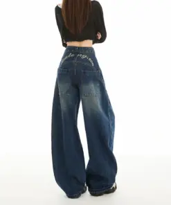 Alternative view of Retro Washed Wide Leg Jeans - High Waist American Style Denim Pants