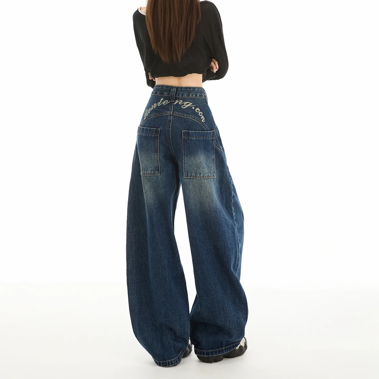 Retro Washed Wide Leg Jeans - High Waist American Style Denim Pants - Image 2