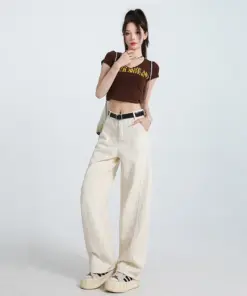 Women's High Waist Wide Leg White Denim Jeans - Retro Loose Fit