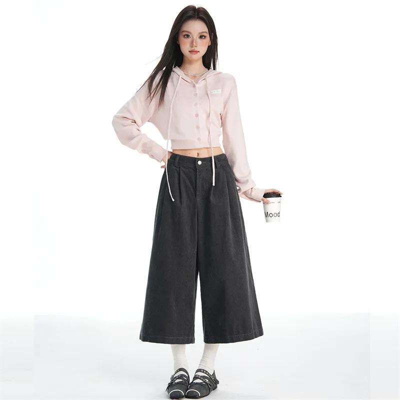 Women's High-Waisted Corduroy Wide-Leg Pants | Korean Style - Image 3
