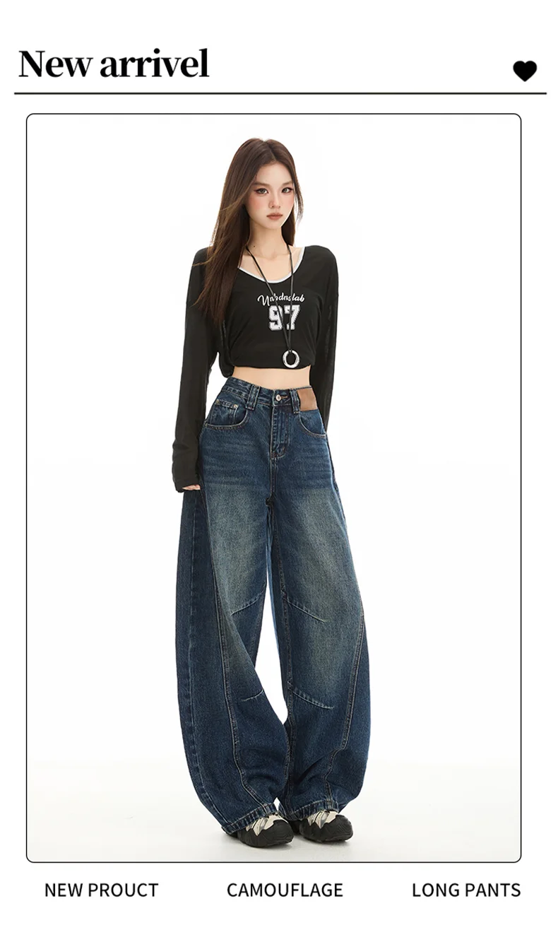 Retro Washed Wide Leg Jeans - High Waist American Style Denim Pants - Image 4