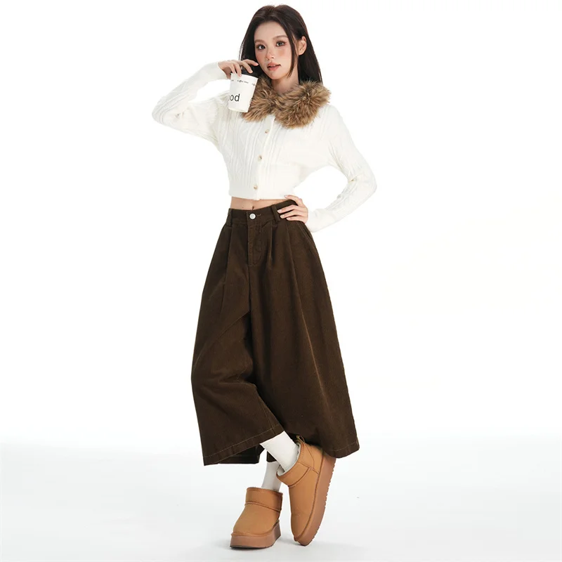 Women's High-Waisted Corduroy Wide-Leg Pants | Korean Style - Image 4