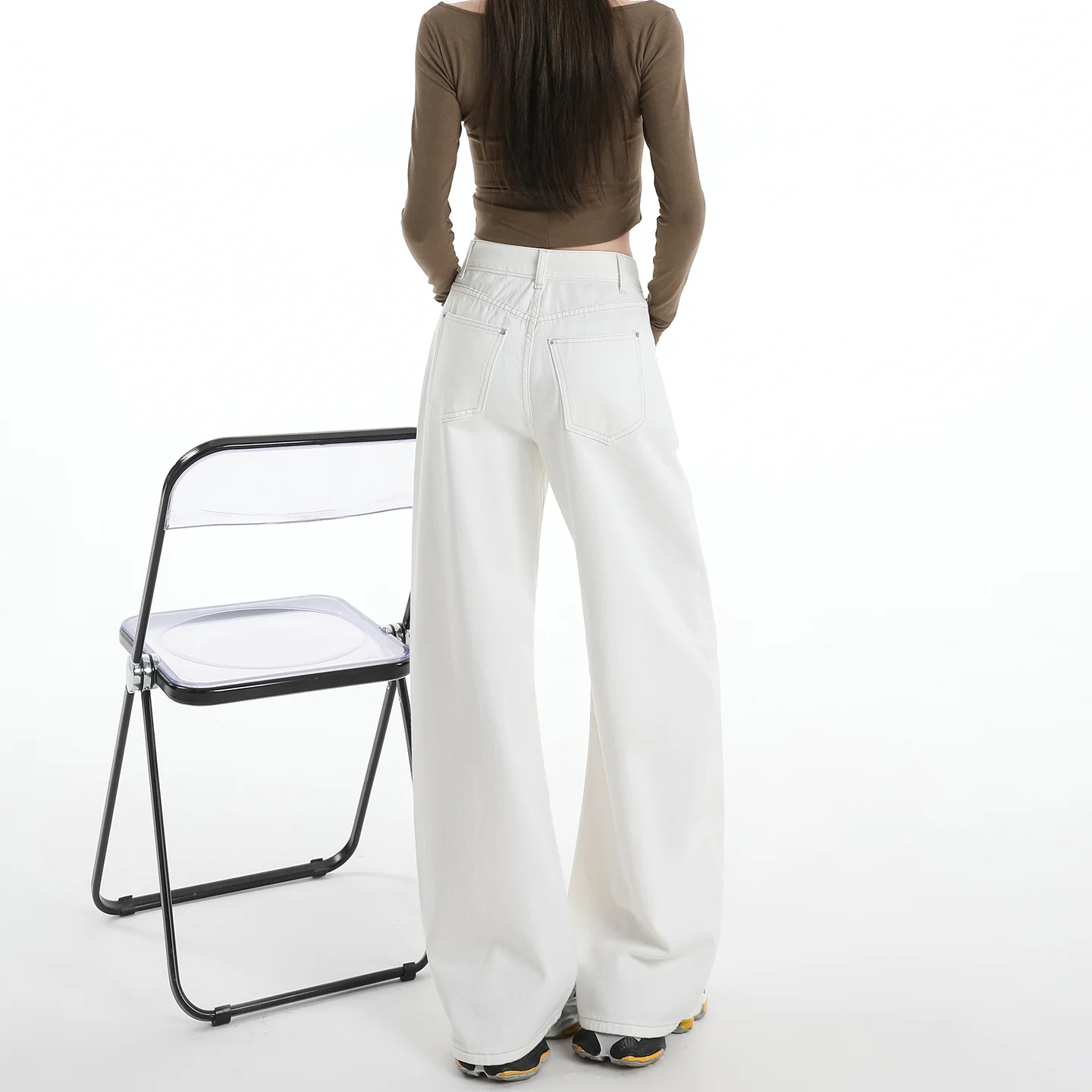 Women's White Straight Leg Jeans - Heavy Embroidery High Street Style - Image 6