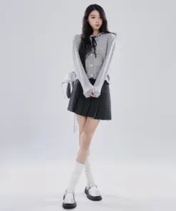 Heart Openwork Knitted Cardigan - Grey Chic College Style Top