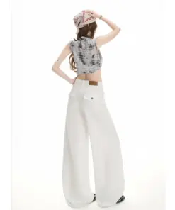 Alternative view of White High Waist Wide Leg Jeans - Stain-Resistant Silk Denim Fashion