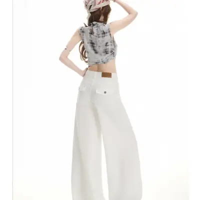 Alternative view of White High Waist Wide Leg Jeans - Stain-Resistant Silk Denim Fashion