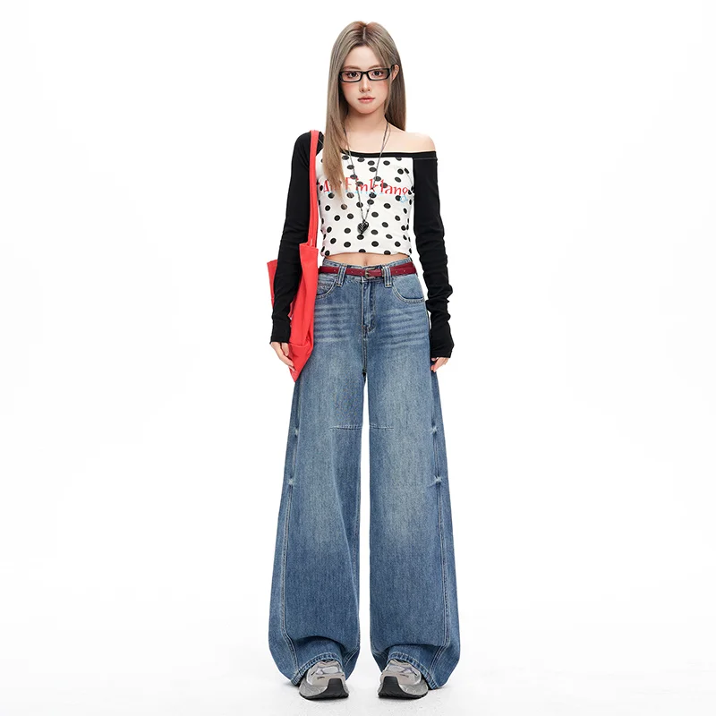 High Waist Wide Leg Jeans - Washed Denim Straight Leg Streetwear - Image 3